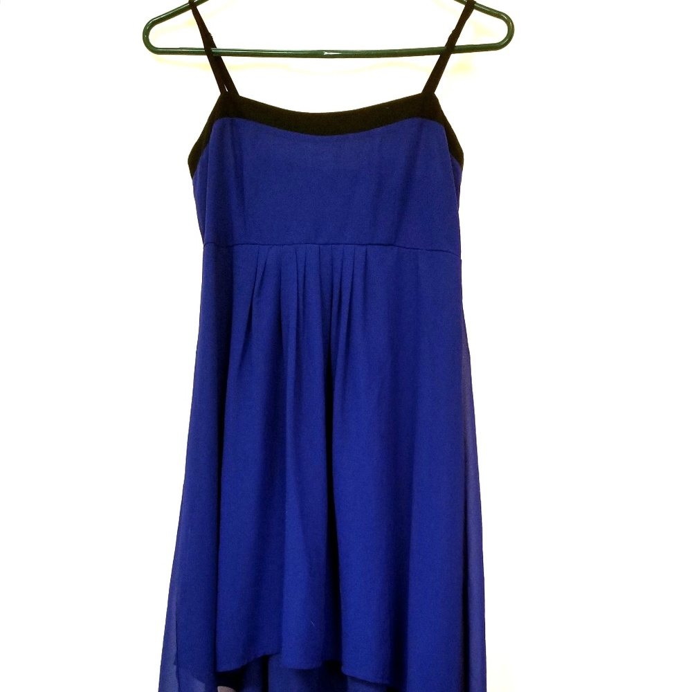Cobalt Blue & Black Chiffon High-low Dress, Small!
